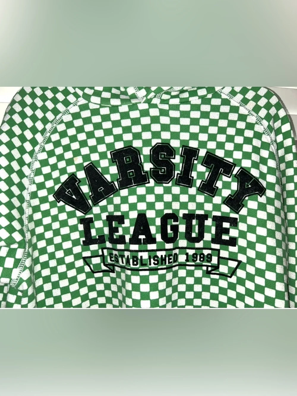 The Children’s Place Boys Large 10/12 Green & White Checkered Pullover Hoodie